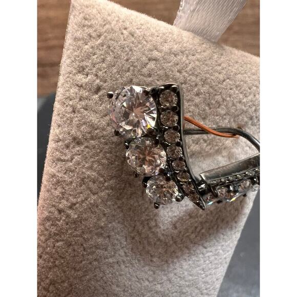 CZ earrings in gunmetal rhodium over sterling silver - Picture 3 of 10